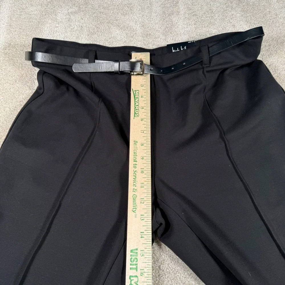 Nicole Miller‎ Bootcut Pants Women XL Black Mid-Rise Belted Front Seam NEW